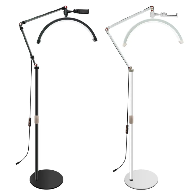 Eye Protection Adjustable Standing Extension Floor Half Moon LED Light Lash Lamp for Facial Beauty Eyelashes Nail Manicure