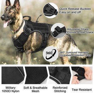 Harnais pour chien de grande taille, sans traction, en <span class=keywords><strong>nylon</strong></span> 1050D, système Molle réglable, harnais tactique pour chien, personnalisé - Product Image 2