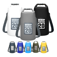 Tas Ransel Tahan Air PVC 20L Roll Top Double Shoulder untuk Aksesoris Pantai, Kayak, Outdoor, Diving, Tas Kering Ocean Pack