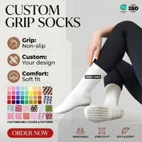 Chaussettes de yoga en coton pour femmes, antidérapantes, de haute qualité, épaisses, tendance, avec logo personnalisé, colorées, antidérapantes, pour la gym, le pilates