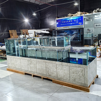 Grand aquarium commercial multi-chambres sur mesure pour fruits de mer, avec base décorative en dalle de pierre frittée, pour poissons vivants et homards