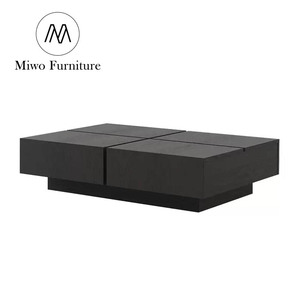 Miwo Đồ Nội Thất Bắc Âu Đen Rắn Gỗ Hình Chữ Nhật Đa Chức Năng Bàn Cà Phê Hiện Đại Phòng Khách Vuông Lưu Trữ Bảng Thấp - Product Image 1