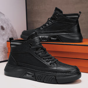 Liquidation chaussures pour hommes chaussures décontractées montantes à la mode et polyvalentes antidérapantes résistantes à l'usure Martin noir bottes en cuir mi-coupe - Product Image 4