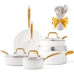 Juego de ollas y sartenes de aluminio de 16 piezas con revestimiento cerámico de alta calidad, mango de madera de baquelita. - Product Image 1