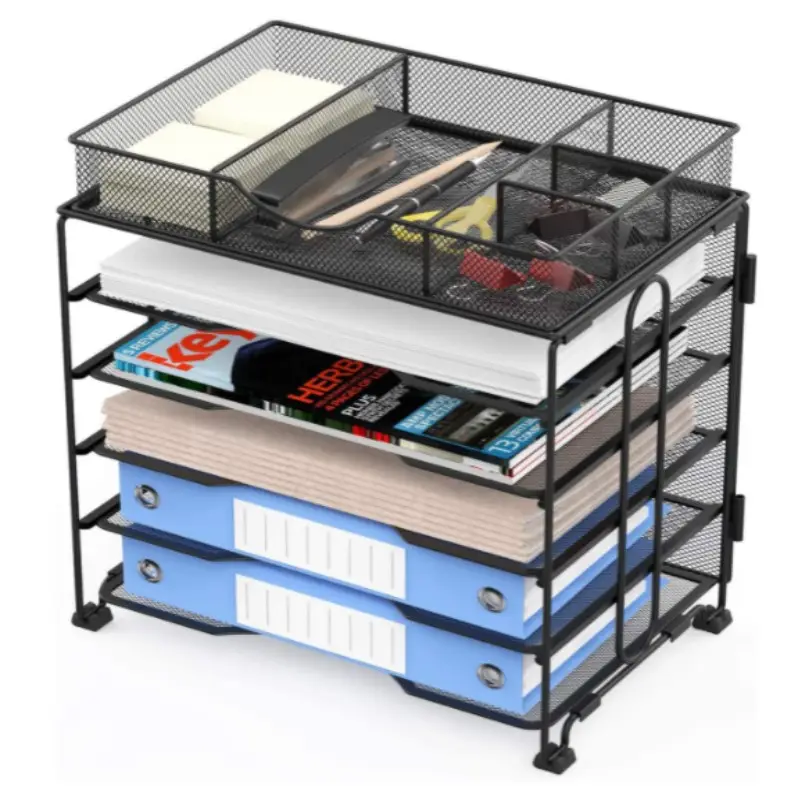 Terbaik populer 4 tingkat Stackable tugas berat File Organizer Sorter 4 stackable huruf nampan kertas File koran Organizer Tray