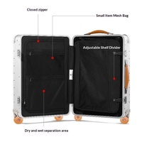 Valise trolley grande capacité rétro en alliage aluminium-magnésium avec roues pivotantes, tailles 20 et 24 pouces, serrure TSA, pour voyage