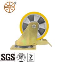 Roue européenne robuste de 4 pouces en aluminium PU à double frein pour la logistique des usines de véhicules et le distributeur d'entrepôt recherché