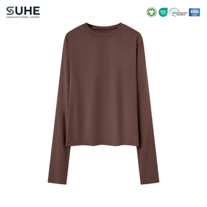 T-shirt de compression à manches longues SUHE pour femme, sans coutures, col ras du cou, couche de base athlétique, haut moulant extensible, chemise essentielle - Product Image 2