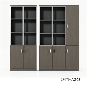 Meuble de salon moderne avec portes en verre et finition bois 38079-AG08 Meuble de rangement - Product Image 1