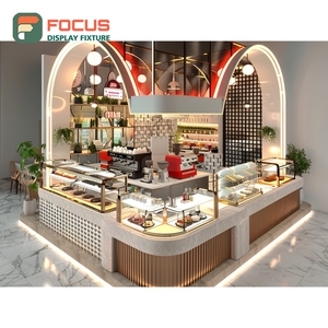 Vitrina expositora de café independiente con iluminación, estantería de cristal y acabado en nogal - Product Image 2