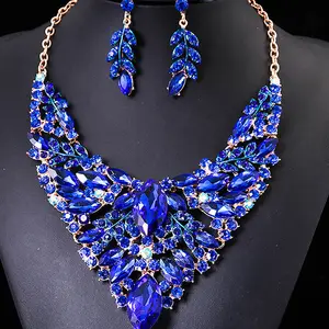 Jachon-collar y pendientes de flores pintados con diamantes, conjunto de joyería nupcial africana de dos piezas