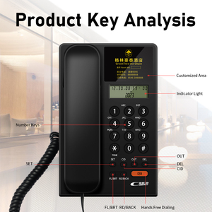 Téléphone fixe d'hôtel avec logo personnalisé, haute qualité, boutons bicolores injectés, sans batterie, téléphone filaire de bureau ou mural - Product Image 4