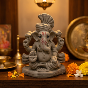 Idole de Ganesh en argile naturelle faite à la main, 4 pouces, figurine religieuse traditionnelle pour les altères domestiques, décorations de festivals et cadeaux spirituels - Product Image 2