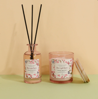 Ensemble diffuseur à bâtonnets et bougies parfumées aux baies et roses, étiquette fleur de cerisier, kit de parfum d'ambiance, logo personnalisé, parfum sur mesure