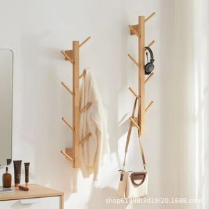 Solid wood wall-mounted multi-purpose <b>clothes</b> <b>rack</b> for bedrooms, behind doors, and in entryways; also suitable for hanging - Product Image 1
