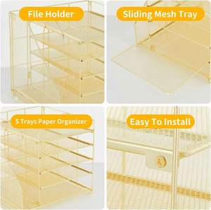 Desk <b>Organizers</b> and Accessories 5 Tier Paper Letter Tray <b>Organizer</b> with <b>File</b> Holder Desktop <b>Organizer</b> for Office Supplies Gold - Product Image 2
