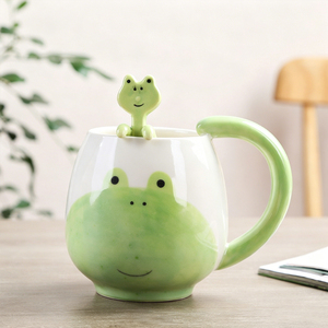 Taza de Cerámica Creativa con Diseño 3D de Rana en Relieve, con Tapa, Personalizada, Linda Taza de Café de Cerámica con Dibujos Animados para <span class=keywords><strong>el</strong></span> Desayuno de los Niños, Venta al Por Mayor - Product Image 1