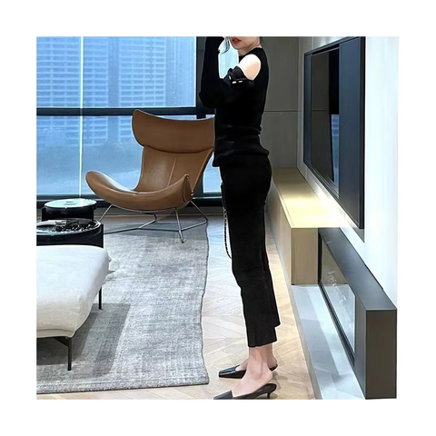 3638 Wholesale High Elastic Slim Slit Cropped Real Sheep Suede Leather Women Pants Sexy