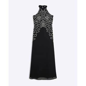 Robe maxi pour femme, haut de gamme, ornée, épaules dénudées, noire, sans manches, taille naturelle, lavable, OEM ODM personnalisable, tissée - Product Image 5