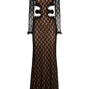 Vestido de Noche Largo Negro de Encaje Personalizado con Mangas Largas, Vestido de Fiesta de Buena Calidad, Sexy, con Malla Calada y Diseño Floral, Maxi Vestido para Mujer - Product Image 4