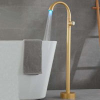 Robinet de baignoire sur pied en laiton noir à poignée unique, robinet de douche pour salle de bain à fixation au sol
