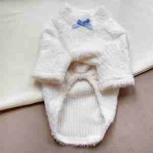 Pyjama doux et confortable pour chien avec nœud, combinaison moelleuse pour animaux de compagnie, pour petits chiens, chiots, chats, vêtements de nuit d'hiver - Product Image 3