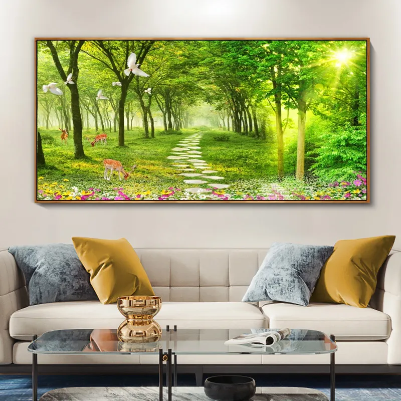 Living Room Decor Cuadros Forest Pictures Green Trees Canvas Landscape Prints Posters paintings modern wall art nature