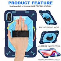 Casing Tablet Anti-Shock Heavy Duty Warna Biru Dongker untuk Redmi Pad 2 11 inci dengan Stand Rotasi 360 Derajat dan Tali Pergelangan Tangan
