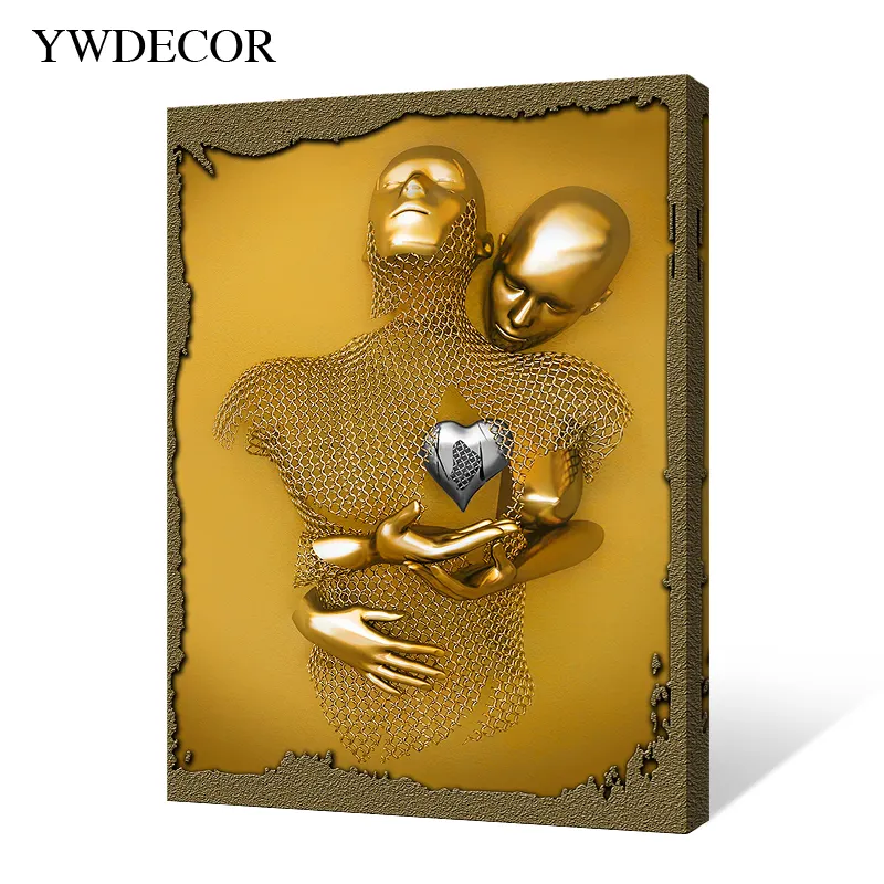 Nordic 3D Couples abstract Figure Sculpture Wall Art Canvas Painting Love Art Statue Poster Print Picture for Living Room Decor