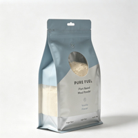 Sachet d'emballage de poudre imprimé sur mesure à huit soudures latérales, pochette à fond plat autoportante avec fenêtre transparente, trou de suspension et fermeture éclair refermable