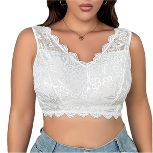 Soutien-gorge romantique sexy blanc grande taille pour femme, anti-bactérien, haute qualité, en dentelle, avec armatures, en spandex/nylon tricoté, à couvrance complète et large maintien - Product Image 1
