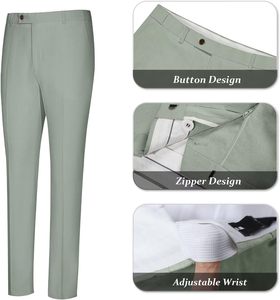 Мужской костюм-тройка приталенного кроя, однобортный, из камвольной ткани, с V-образным вырезом, зеленый, для свадьбы, выпускного вечера, смокинг, пиджак, брюки, не мнется - Product Image 3