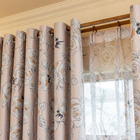 Rideau filtrant la lumière en polyester rose laiteux à imprimé roses et oiseaux, style vintage américain pour chambre et salon