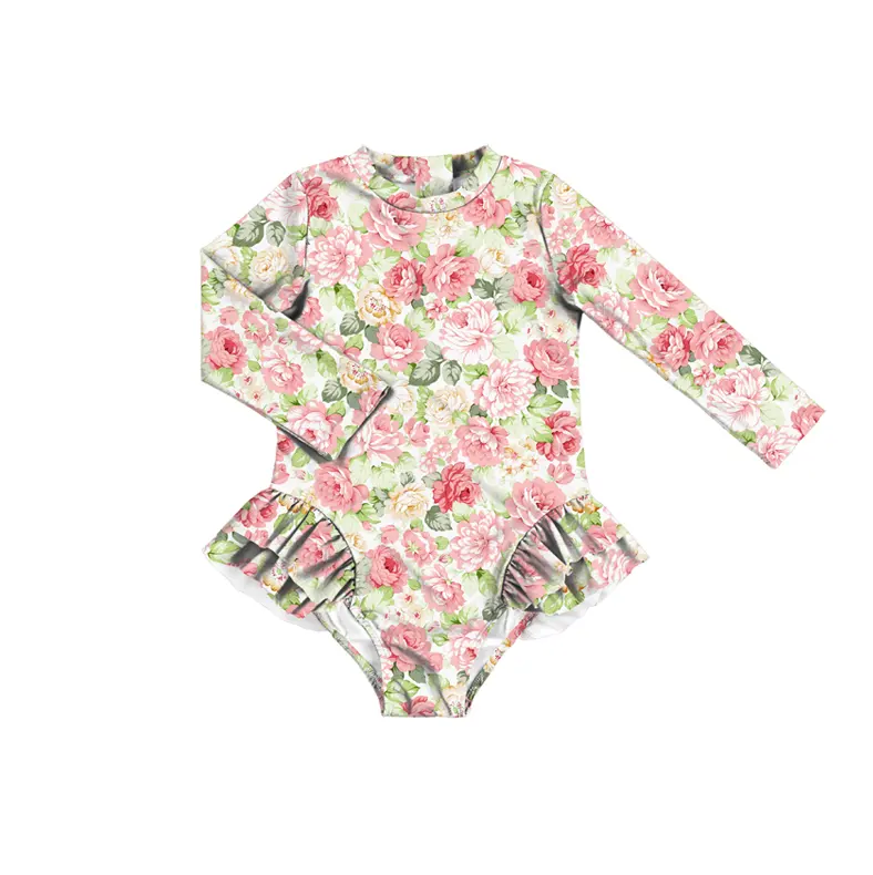 wholesale custom flower print long sleeve baby girl long sleeve romper toddler girl tube swimming suits kids clothes for girl