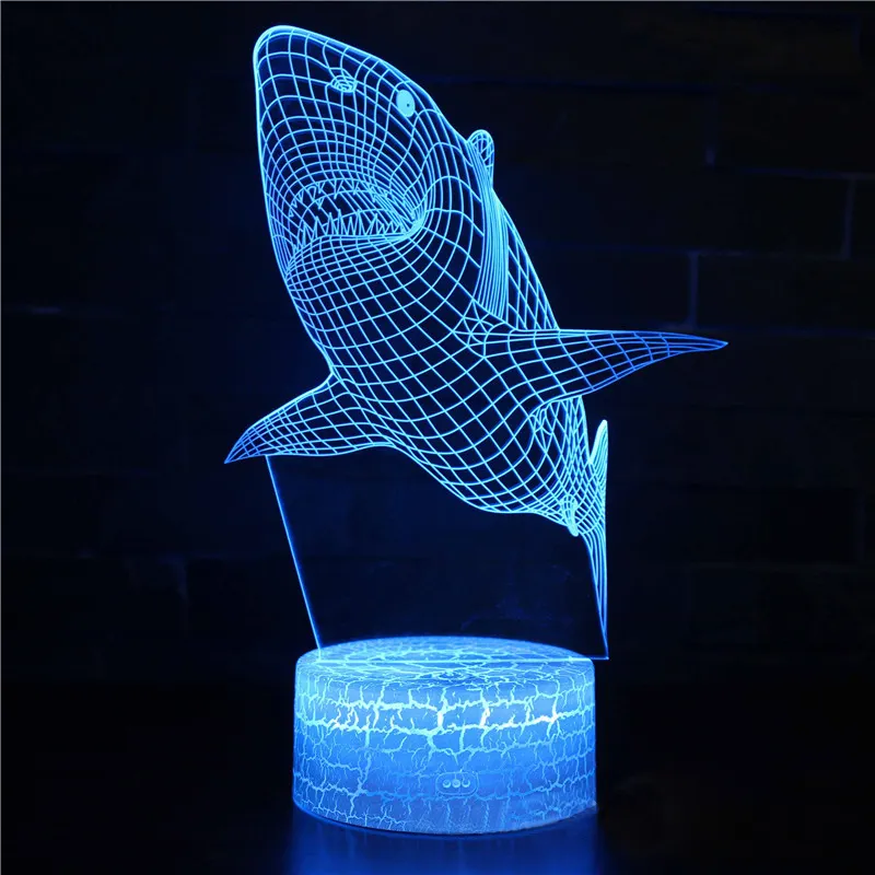 Акулья 3d иллюзионная лампа, ночник с usb, лазерная белая лампа, современная акриловая настольная лампа для украшения, светодиодная лампа, Акула