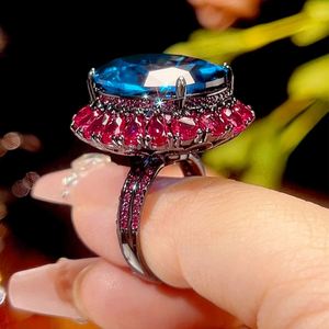 Fashion Eco-friendly Copper Costume Jewelry <b>Set</b> for <b>Women</b> 18*20mm Blue Cubic Zirconia Vintage Premium Necklace Earrings <b>Ring</b> <b>Set</b> - Product Image 4