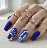 Faux ongles à presser de longueur moyenne, détachables, motif marbre, style français, forme cercueil, en ABS, 24 pièces, réutilisables, durables, pour salon
