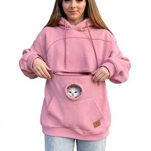 Sudadera con Capucha Rosa con Bolsillo con Cremallera para Gato, Forro Polar, Diseño Oversize de Color Liso para Hombre, Ropa de Invierno 220g, Logotipo Frontal - Product Image 1