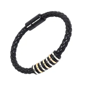High Quality Low Price Simple Handmade PU Alloy Braided Bracelet With Magnetic Clasp For Boyfriend