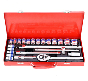 Jeu d'outils à main Jeu de 24 clés à douilles mixtes Jeu de clés dynamométriques Outils avec boîte en fer - Product Image 1