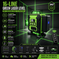 Niveau laser professionnel 4D à 16 fils et 12 lignes, faisceau vert, auto-nivelant, rotatif, avec support trépied en aluminium réglable