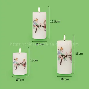 Kanlong Led Pillar Flower Colorful Flameless Battery Powered OEM Pattern Candle Lights For Easter Spring Holiday Home Decor