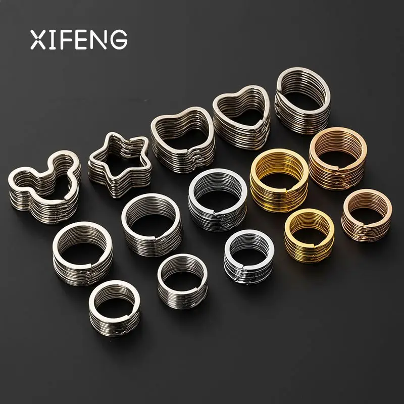 XIFENG Factory wholesale 25mm metal shaped key ring flat heart oval Pentagram shape 304 stainless steel DIY Keychain Hoop