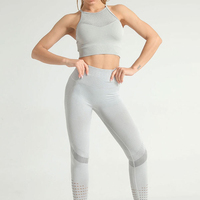 Ensemble de yoga pour femmes, leggings taille haute longueur intégrale, haut court à col halter, sans couture, en maille, spandex, polyester, vêtements de sport