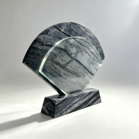 Plaque de récompense en cristal en forme d'éventail avec logo personnalisé, base en pierre, trophée en cristal pour cadeau de reconnaissance d'entreprise