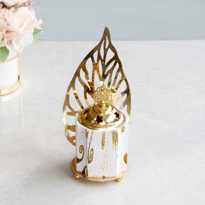 Bruciatore di incenso in ceramica di ferro dorato mediorientale diffusore di aromi musulmani bruciatore bakhoor oud con coperchio - Product Image 3