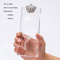 Trophée Couronne Personnalisé de Haute Qualité en Cristal et Métal, Couronne 3D Or Argent Bronze, Logo et Texte Gravés au Laser, Conception Gratuite