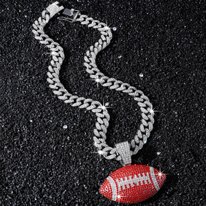 Collares con Colgante de Rugby Rojo Geométrico en Aleación Chapada en Oro y Plata, Estilo Hiphop, Personalizados para Hombre, Joyería de Moda - Product Image 4