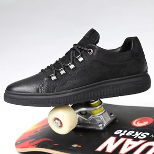 Sneakers en cuir véritable pour hommes, grande taille, noires, décontractées, tendance, chaussures en cuir véritable - Product Image 6