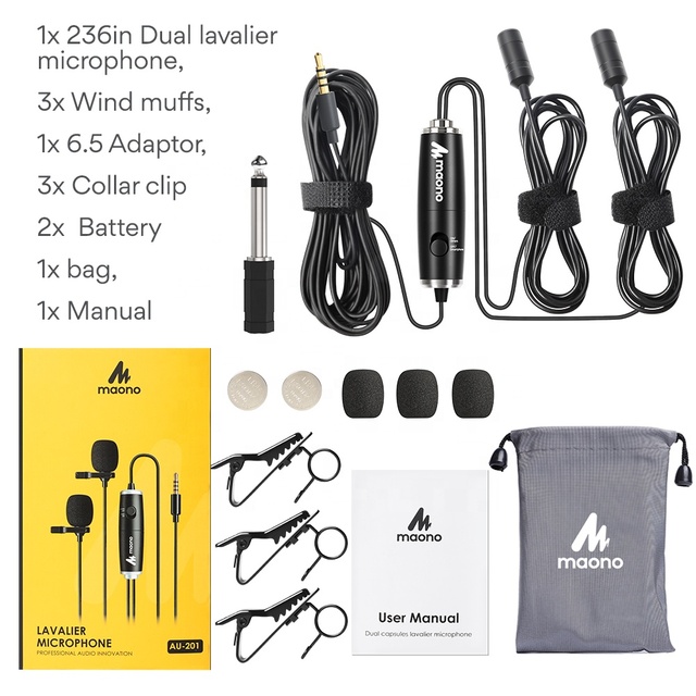 MAONO Professional Dual Lapel Microphone Lavalier Microphone for Smartphone Live Streaming Recording Collar Mic
